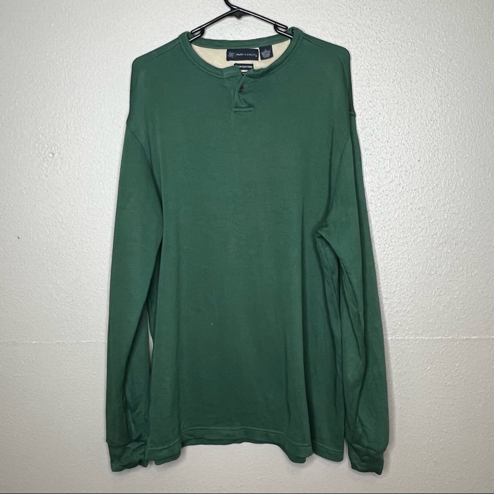 R & R Casual Mens Green Long Sleeve Shirt Pima Cotton Size L